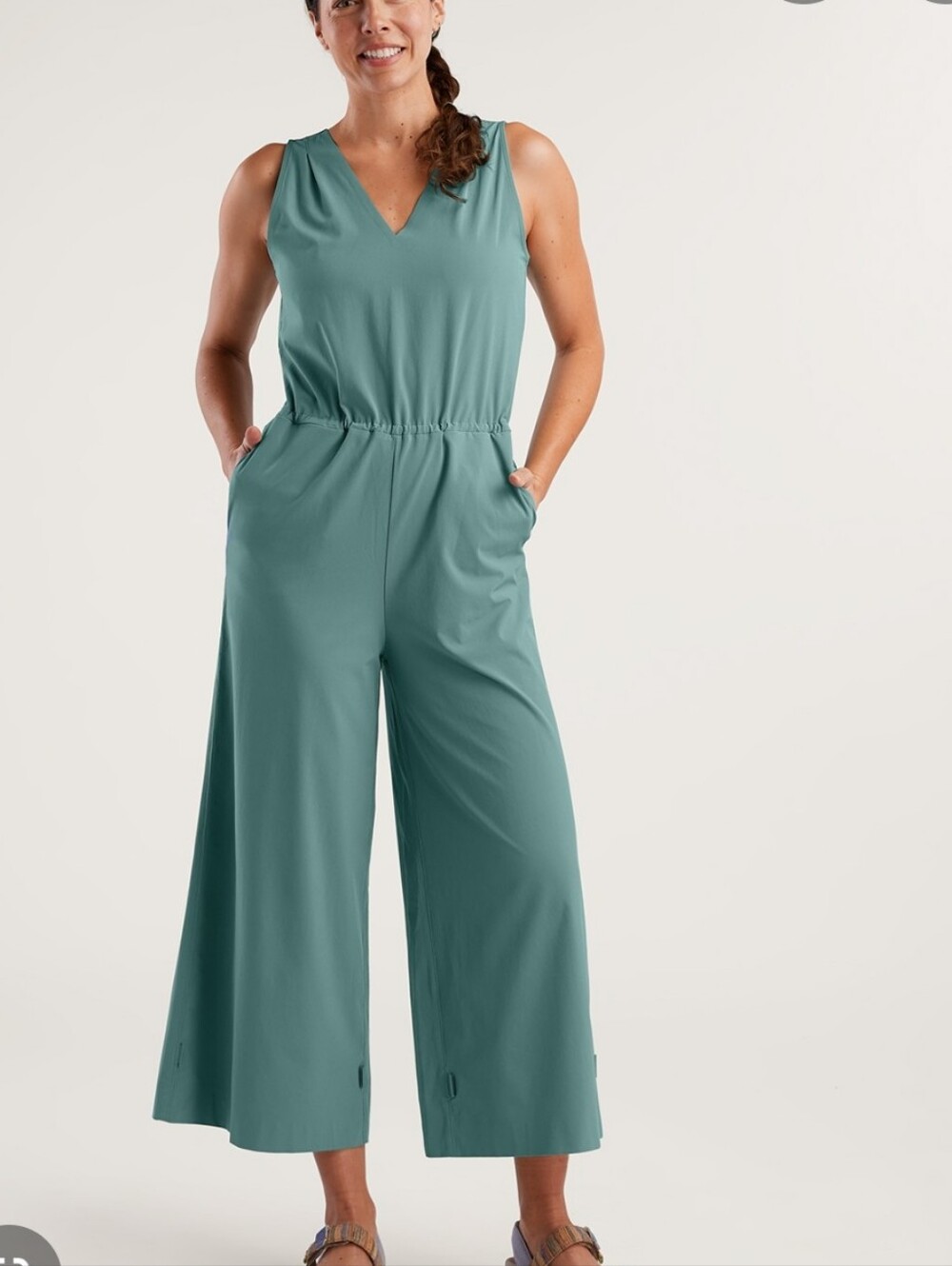 Title Nine Sage Green Sleeveless Wrap Jumpsuit